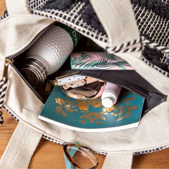 Boho Chic Woven Black and Cream Geometric Tote Bag- Olive and Coco Boutique Bag - Picture 2 of 5